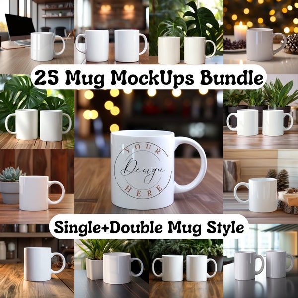 25 Mug MockUps Bundle, Coffee Cup Mock up, Easy Simple Mug MockUps, Stylized Modern Mug MockUps, 11oz Coffee Cup MockUp Bundle, 11oz Mug