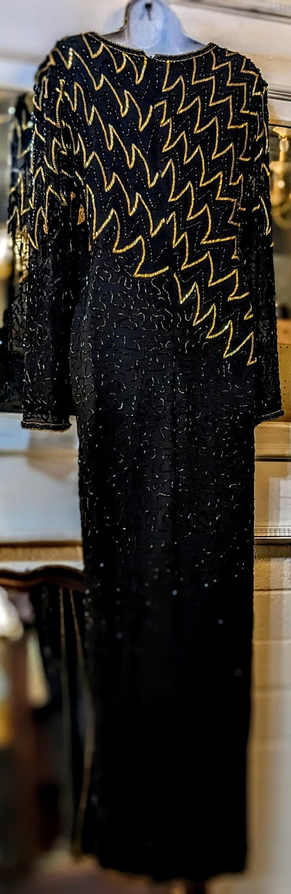 Gorgeous Vintage Full Length Black and Gold Beade… - image 1