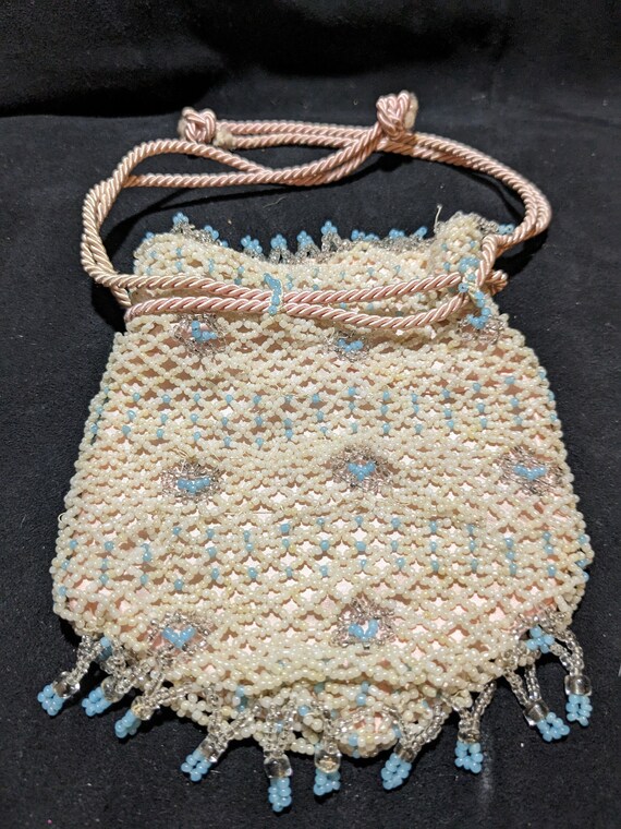 Vintage Stunning handmade beaded change pouch pur… - image 1