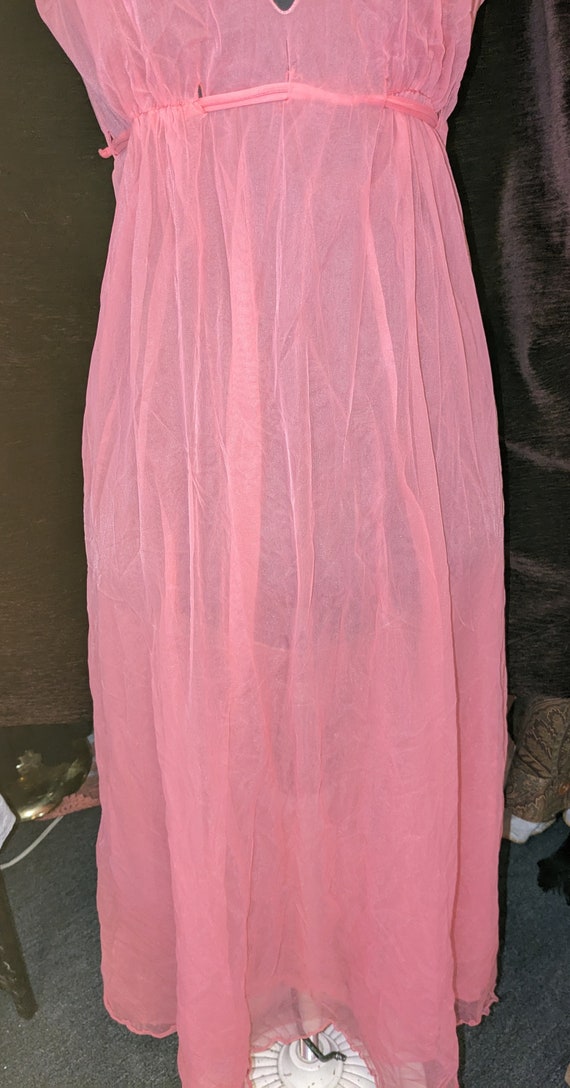 1970s Sheer Fairy Floss Pink Nylon Nightgown - image 8
