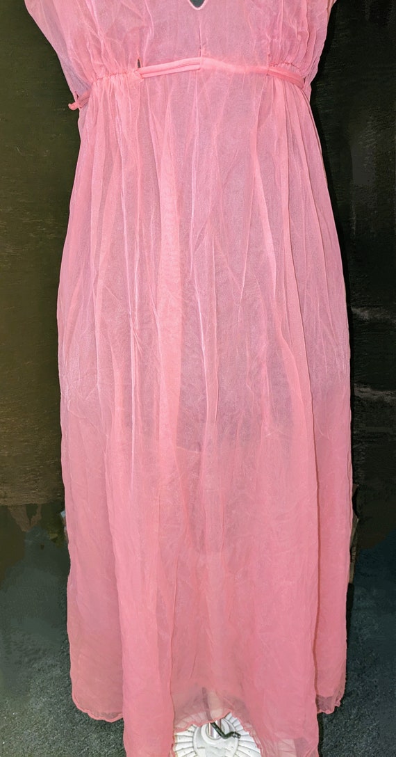 1970s Sheer Fairy Floss Pink Nylon Nightgown - image 3