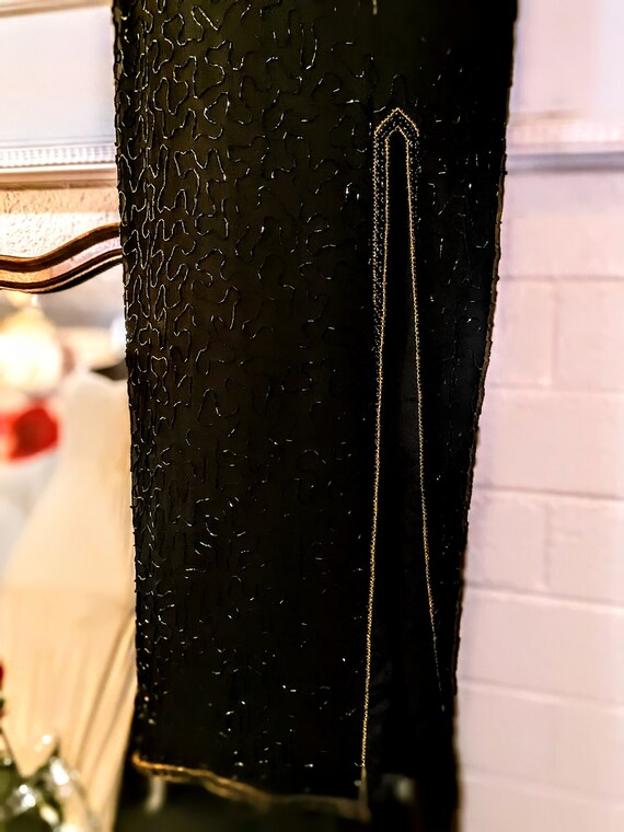 Gorgeous Vintage Full Length Black and Gold Beade… - image 7