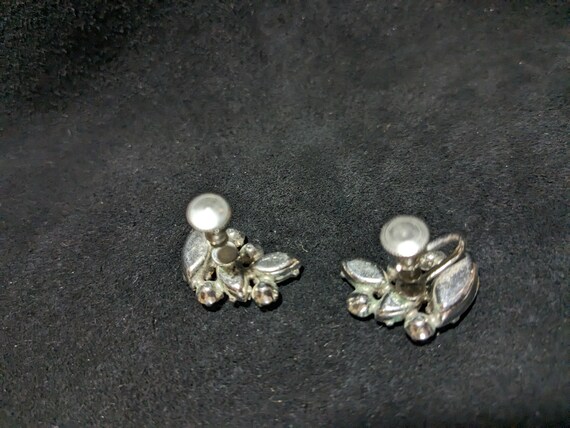Vintage silver tone screw on earrings clear RHINE… - image 2