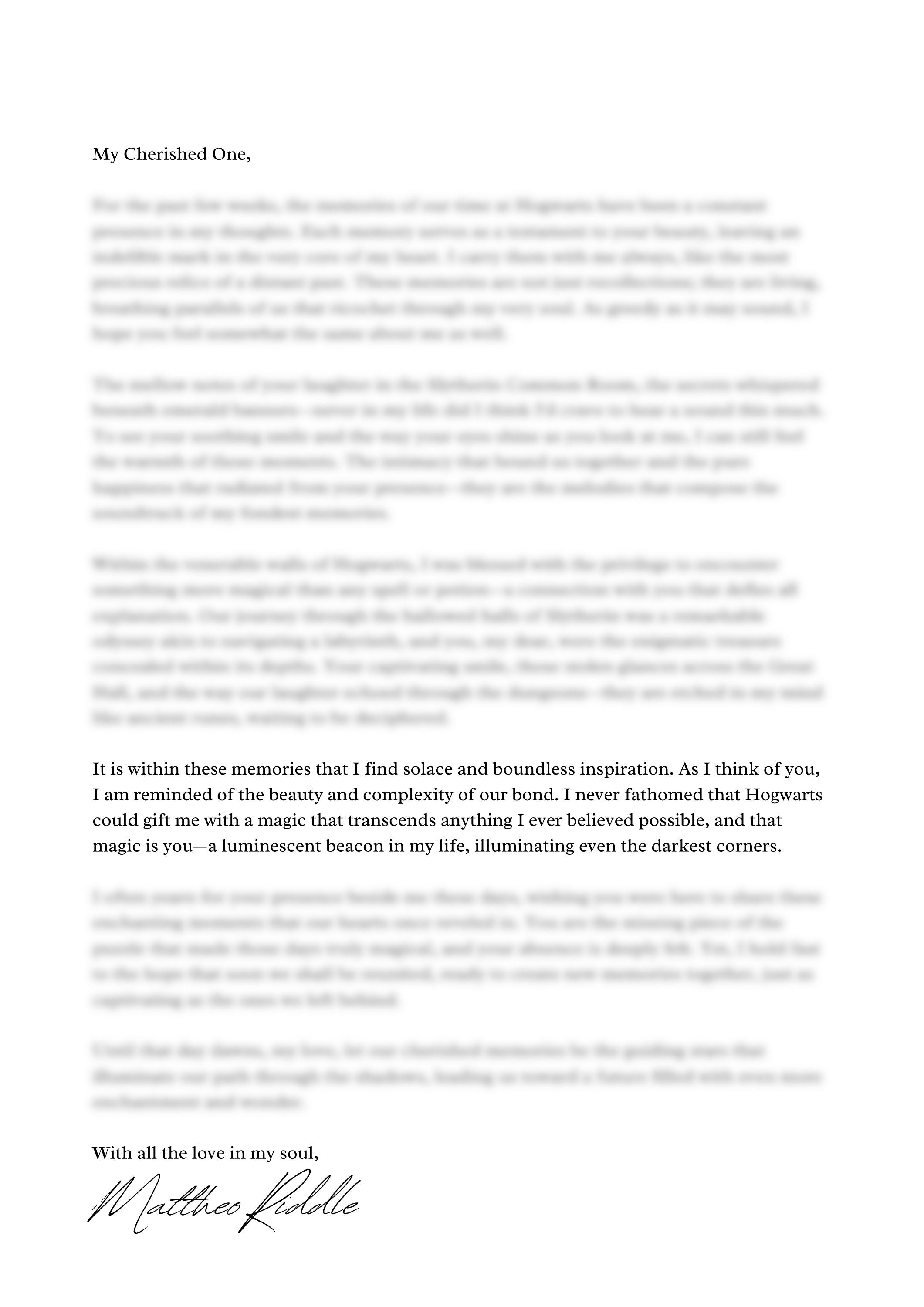 Love Letter From Mattheo Riddle Digital Parody Letter Not Personalized ...