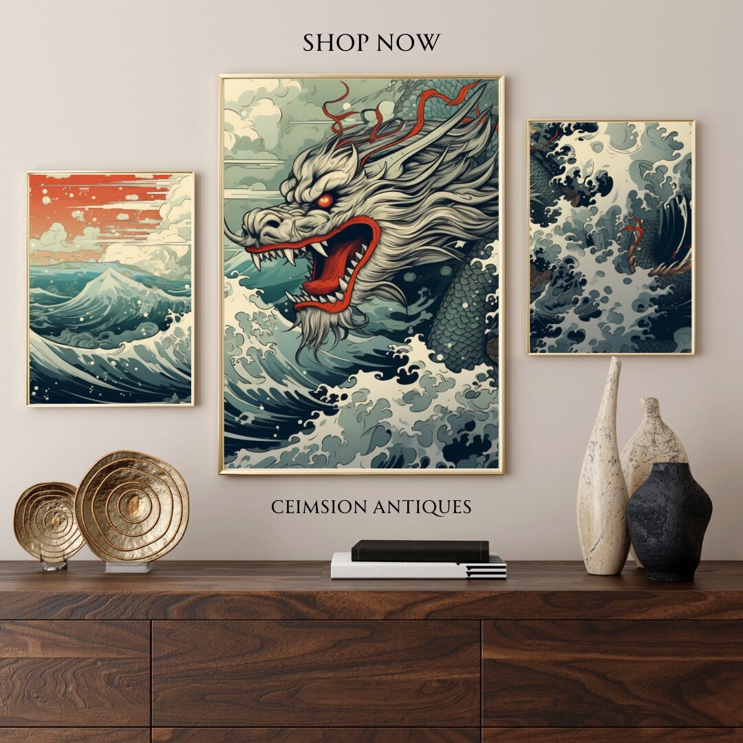Japanese Dragon Wall Art Japanese Theme Digital Prints Etsy