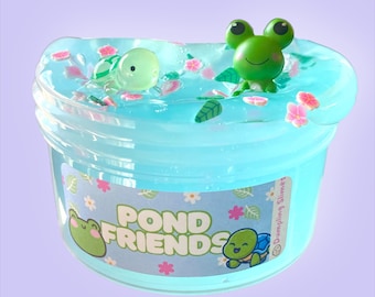 Pond Friends Clear Slime: Frog & Turtle Charms - Watermelon Scent