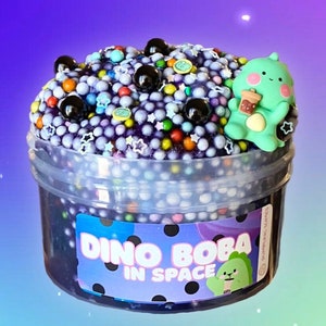 Dino Boba in space Slime, clear floam Slime, clear slime, foam ball Slime, crunchy Slime, Stress Relief toy, Kids Gifts, Dino slime