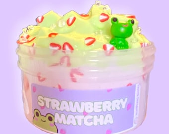Strawberry Matcha slime: Thick Glossy Jelly Cube Slime, fidget Toy