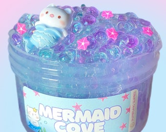 Mermaid cove, fishbowl bead Slime, clear slime, holographic pigment slime, Birthday gift, Stress Relief toy, Kids Gifts