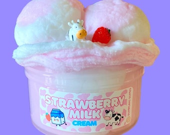 Strawberry milk slime, cloud dough slime, cow milk slime, diy slime, beginner slime, stress relief fidget, gifts for her