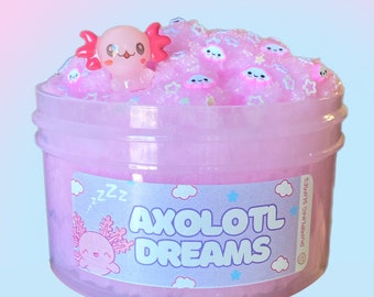 Axolotl dreams slime, Snow fizz slime, crunchy slime, Axolotl slime, kids gift, figet toys