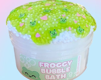 Froggy Bubble Bath Slime: Thick Glossy Green Apple Scented Slime