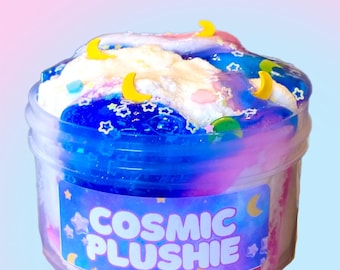 Cosmic Plushie Slime, Clear Cloud Slime, Star Moon Charm, Bubblegum Scent Fidget Toy