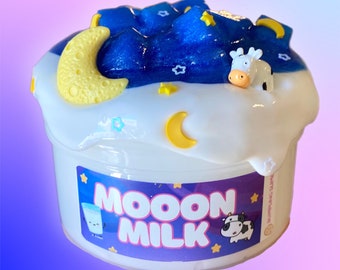 Moon Milk Slime: Thick & Glossy Jelly Cube Slime with Cow Charm