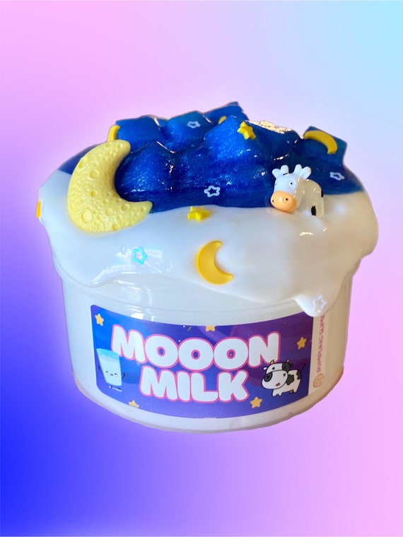 Moon Milk Slime: Thick & Glossy Jelly Cube Slime with Cow Charm
