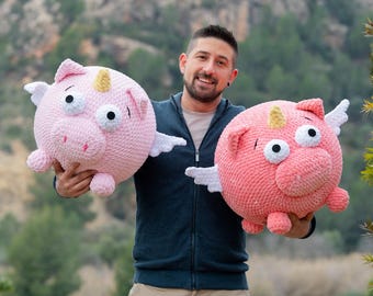 PIGASUS, the piggycorn - crochet pattern - amigurumi pig unicron