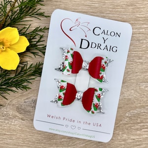 Welsh Pigtail Bows, Wales Piggies, Toddler Hair Bows, St. David&#39;s Day, Welsh Christmas, St. David&#39;s Day, Dewi Sant