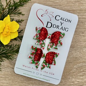 Welsh Pigtail Bows, Wales Piggies, Toddler Hair Bows, St. David&#39;s Day, Welsh Christmas, St. David&#39;s Day, Dewi Sant
