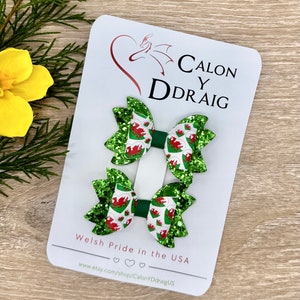 Welsh Pigtail Bows, Piggies, Toddler Hair Bows, St. David&#39;s Day, Welsh Christmas, St. David&#39;s Day, Dewi Sant