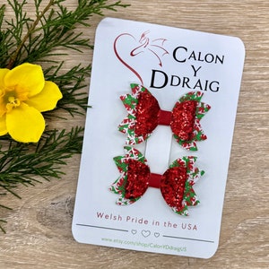 Welsh Pigtail Bows, Wales Piggies, Toddler Bows, St. David&#39;s Day, Welsh Christmas, St. David&#39;s Day, Dewi Sant