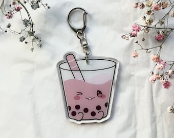 Strawberry Boba Tea key chain