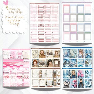 May include: A set of printable planner stickers featuring various themes, including winter photography, winter wonderland, and Valentine's Day. The stickers are designed in a variety of colors and styles, with illustrations of people, animals, and objects. The stickers are perfect for adding a personal touch to your planner or journal.