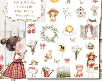 Strawberry Cottage Stickers: Spring Planner Art (PDF & PNG)