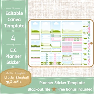 May include: A printable planner sticker template with a green, blue, and pink color scheme. The template includes various shapes and sizes of stickers, including boxes, circles, and banners. The text "Planner Sticker Template" is at the bottom of the image.