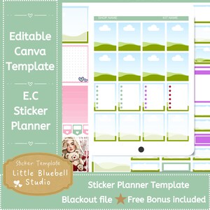 Editable Canva Sticker Planner Template with Blackout file and a free bonus included.