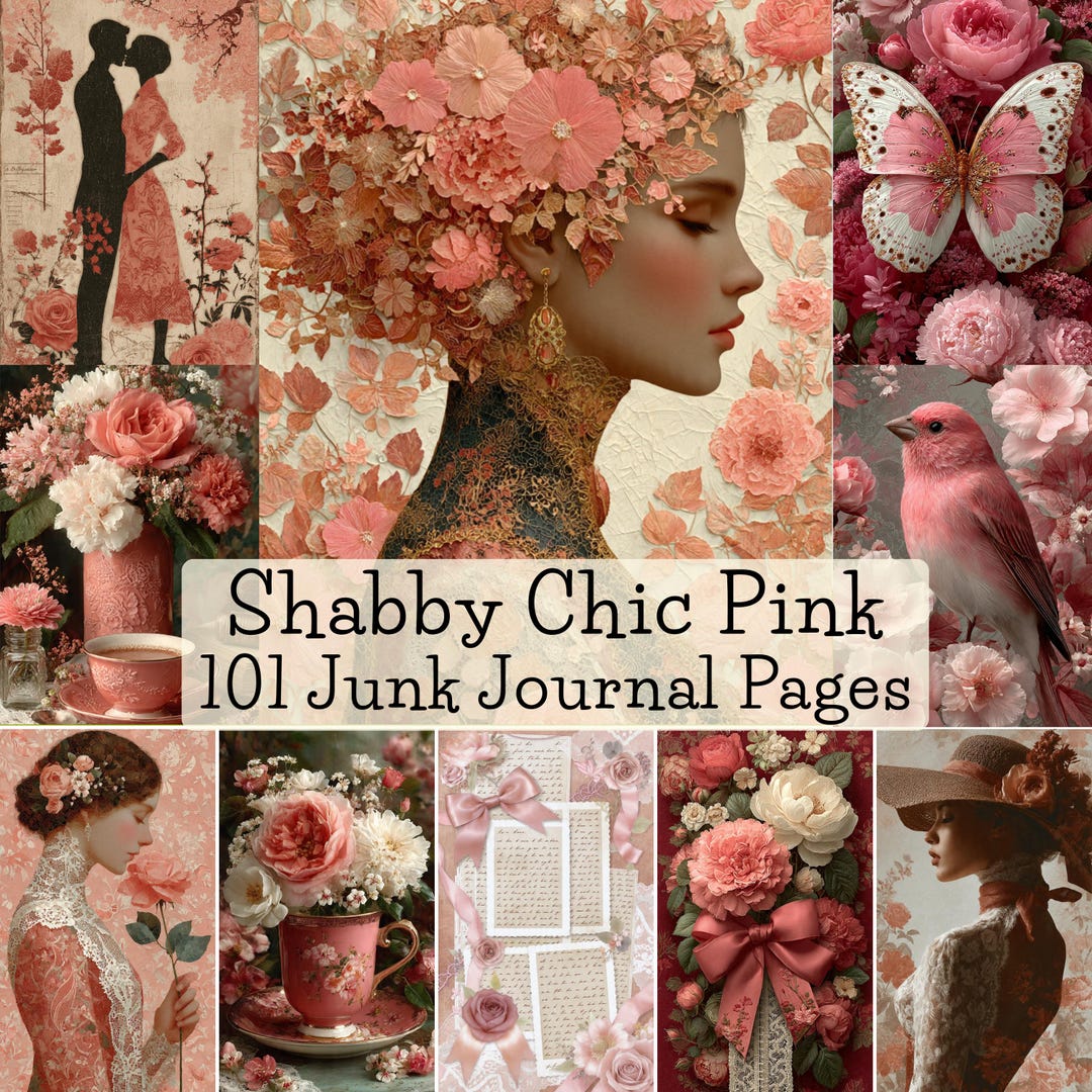 Shabby Chic Pink Junk Journal Paper, Printable Scrapbooking Vintage ...