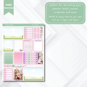 four sticker planner template, each page is editable (you can resize, change color, text etc.) Simply drag and drop your images for quick and seamless sticker creation. Add your branding to create a unique identity for your sticker sheets.