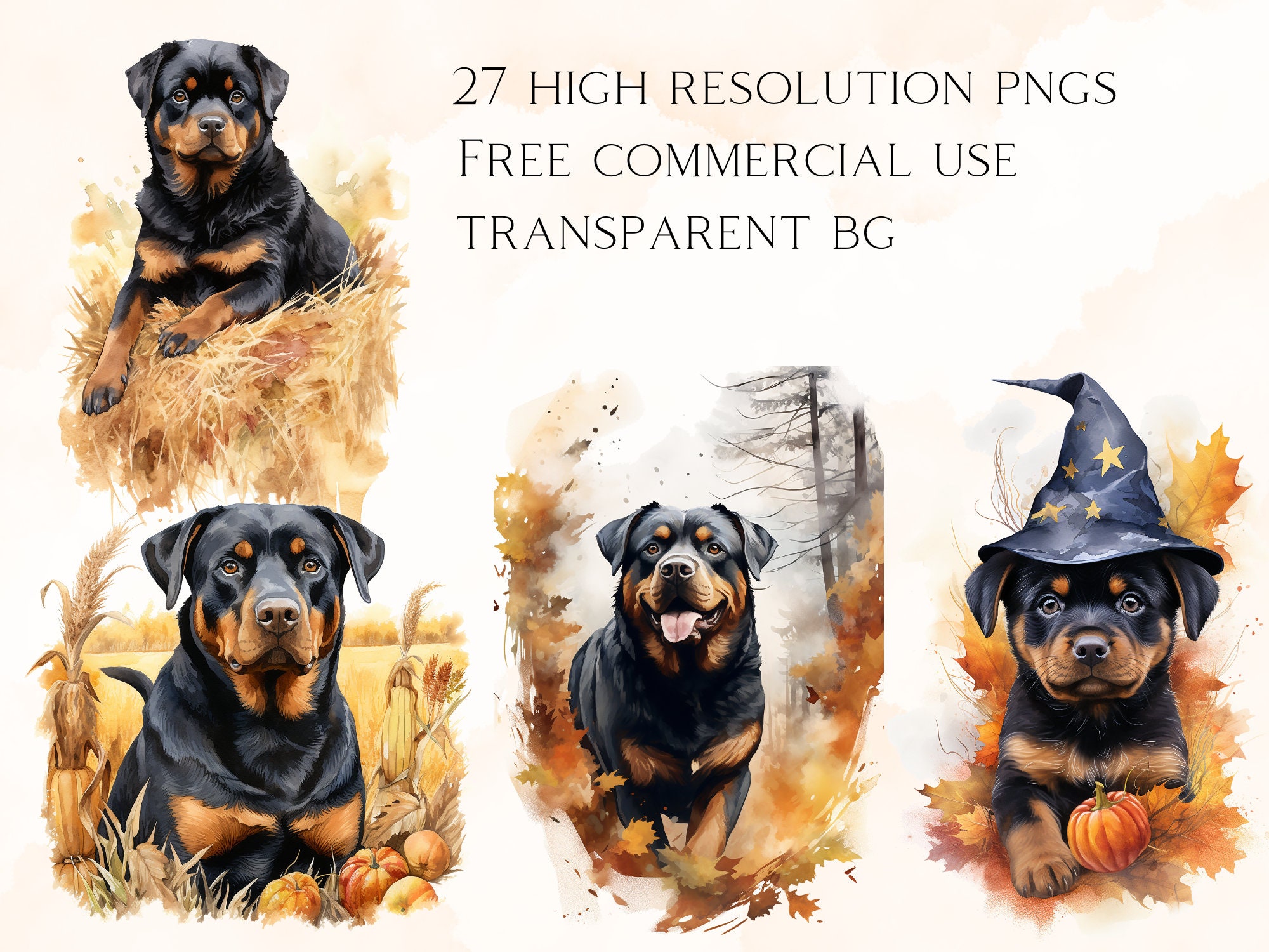 Hello Fall Scene Rottweiler Watercolor Rottweiler Clipart Autumn Inspired - Etsy