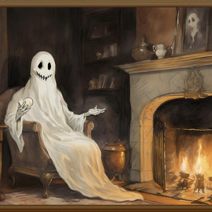 Halloween Frame TV Art | Frame Tv Ghost | Ghost by a fireplaze | Cozy Halloween | Art for the TV ~ Ghost Art ~ Samsung Frame Tv