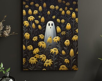 Floral Ghost Digital Print, Dark Romantic Ghost, Floral Ghost Download Print, Ghost Spooky Decor Alt Wall Art Halloween