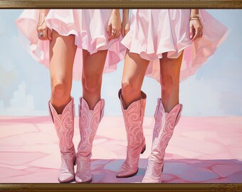 Cowgirl Printable Poster Print, Boots Trendy, Preppy Cowgirl Dorm Room Wall Art Decor, Girly Digital Download Aesthetic Pink