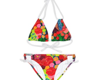 Wildblumen Original Gemälde Strappy Bikini Set (AOP)