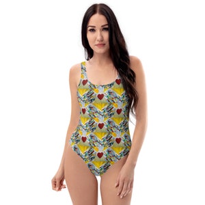 Sunrise Bird Original Print One-Piece Swimsuit, bird swimsuit, one-piece swimsuit, bohemian swimsuit, unique swimsuit, womens swimsuit