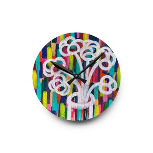 Colorful Abstract Acrylic Wall Clock, Unique Home Decor, Modern Office Art, Handpainted Kitchen Clock, Vibrant Living Room Decor,