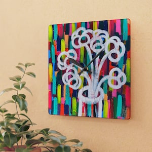 Colorful Abstract Acrylic Wall Clock, Unique Home Decor, Modern Office Art, Handpainted Kitchen Clock, Vibrant Living Room Decor,