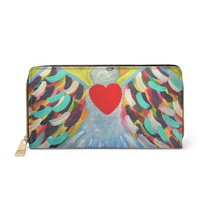 Cartera con cremallera, monedero artístico con pintura de pájaros de colores, cartera original de Tara Crowder, regalo para amantes de los pájaros, bolsa con cremallera para mujer, cartera de artista