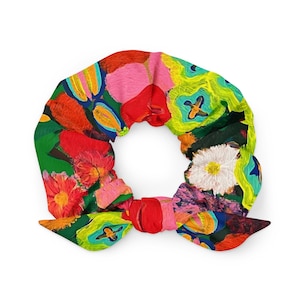 Fiori di campo pittura originale riciclato Scrunchie, scrunchie artistico, boho scrunchie, boho scrunchie, scrunchie colorato