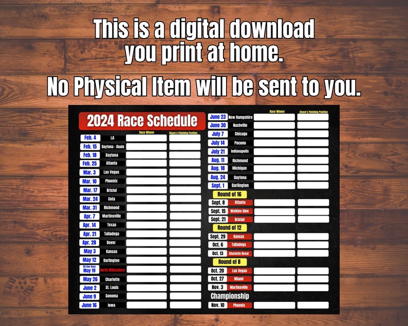 Nascar Cup Schedule, 2024 Nascar Schedule, Fill in the Blank Schedule