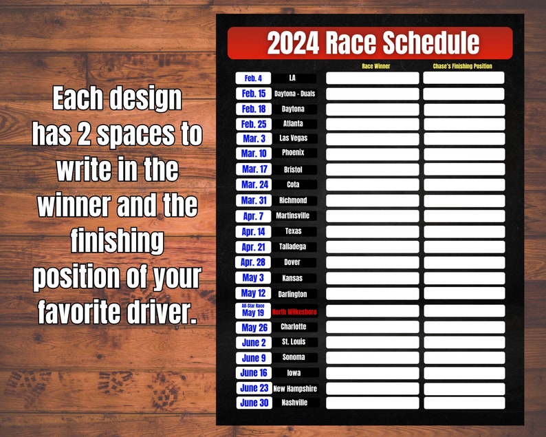 Nascar Cup Schedule, 2025 Nascar Schedule, Fill in the Blank Schedule