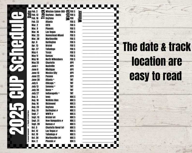 Nascar Cup Schedule, 2025 Nascar Schedule, Fill in the Blank Schedule ...