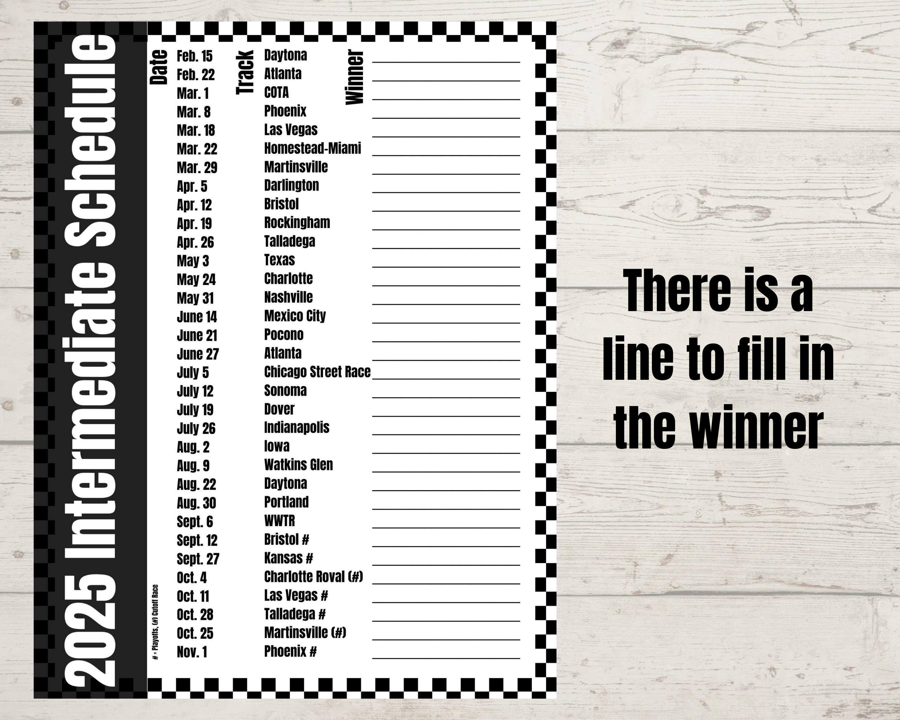 Nascar Cup Schedule, 2025 Nascar Schedule, Fill in the Blank Schedule, PDF, Printable Race ...