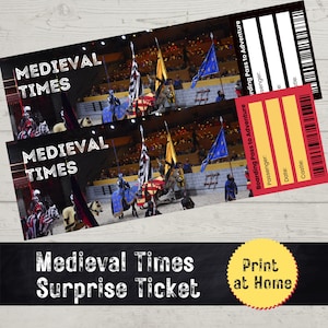 Billet surprise Medieval Times, Billet imprimé à la maison, Billet surprise, Vacances à Orlando, PDF, Chevaliers et châteaux, Soirée à thème