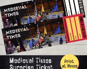 Billet surprise Medieval Times, Billet imprimé à la maison, Billet surprise, Vacances à Orlando, PDF, Chevaliers et châteaux, Soirée à thème
