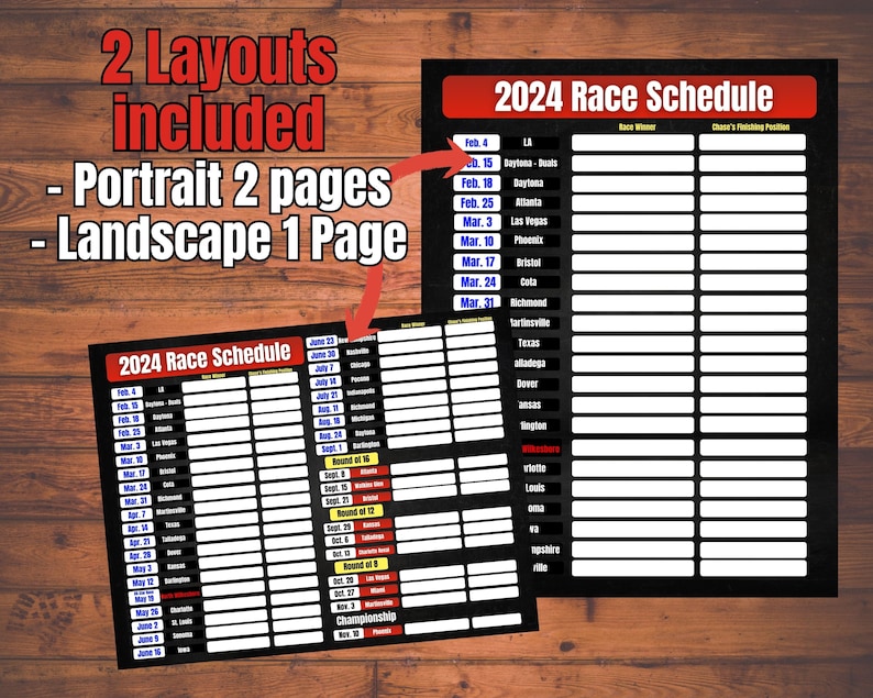 Nascar Cup Schedule, 2025 Nascar Schedule, Fill in the Blank Schedule
