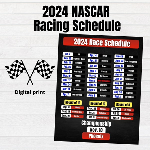 2024 Nascar Race Schedule | Stock Car Racing | 2024 Schedule | Race Fan | Digital Download | PDF | Nascar Fan