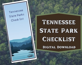 May include: A printable checklist for visiting Tennessee State Parks. The checklist is a digital download and features a blue and white illustration of a mountain range and a river.